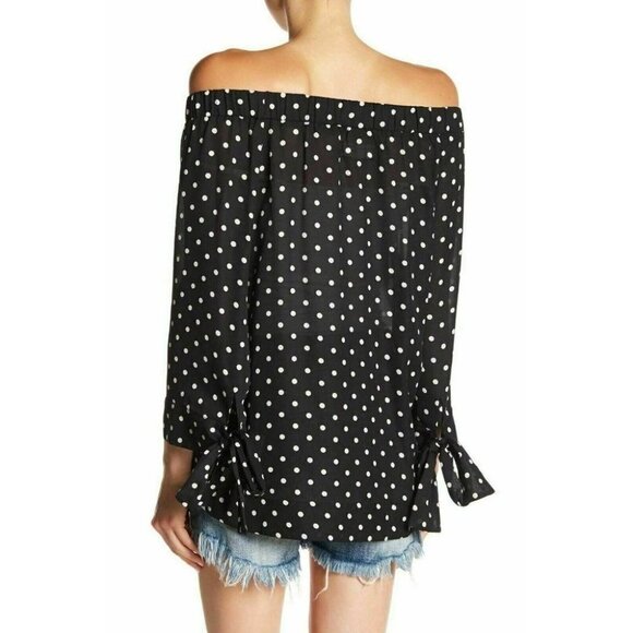 One Teaspoon Women's Black Bonnie Ace Polka Dot Off-the-shoulder Top Size XS - Picture 14 of 16